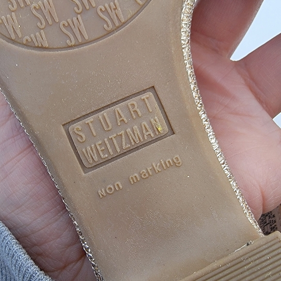 STUART WEITZMAN Rosalyn Alexa Anklestrap Gold glitter open toe heels Siz… - Picture 10 of 11